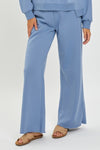 Soft Knit Wide Leg Pant w/ Slit- BLUE