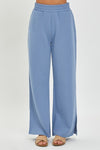 Soft Knit Wide Leg Pant w/ Slit- BLUE