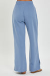 Soft Knit Wide Leg Pant w/ Slit- BLUE