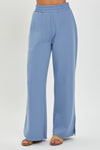 Soft Knit Wide Leg Pant w/ Slit- BLUE