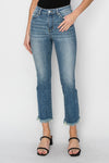 Mid-Rise Raw Hem Straight Leg Jean