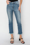 Mid-Rise Raw Hem Straight Leg Jean