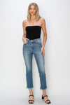 Mid-Rise Raw Hem Straight Leg Jean