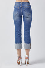 Distressed Capri Cuff Denim