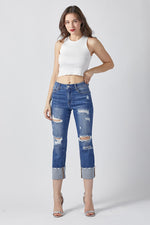 Distressed Capri Cuff Denim