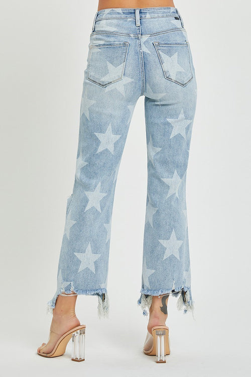 High Rise Star Straight Crop Jeans