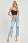 High Rise Star Straight Crop Jeans