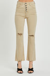 High Rise Button Down Ankle Straight Khaki