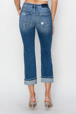 Mid-Rise Ankle Straight Cuffed Jeans