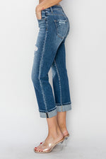 Mid-Rise Ankle Straight Cuffed Jeans