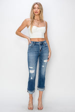 Mid-Rise Ankle Straight Cuffed Jeans