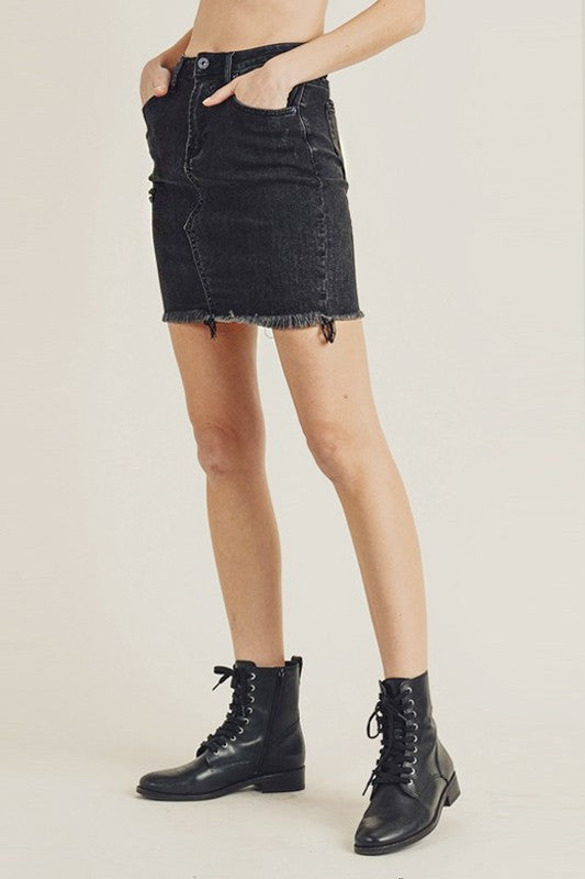 Risen Raw Hem Mini Skirt - Black