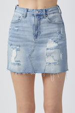 Risen Mid-Rise Distressed Mini Skirt