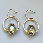 Hammered Gold Hoop Hexagon Crystal Drop Earrings