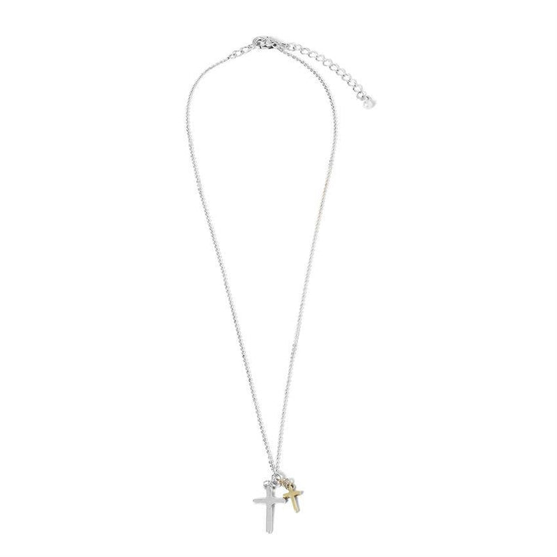 Dual Cross Necklace - Silver