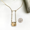 Crystal Pendant Necklace Gold  Rectangle Hammered Drop