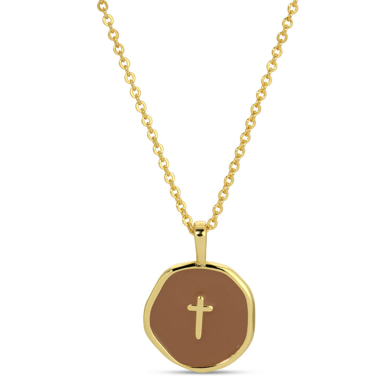 Tiny Cross Pendant Necklace: Black