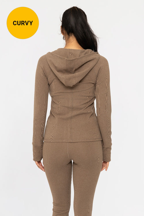 Curvy Brushed Ribbed Zip Up Jacket