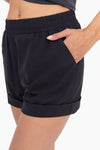 High Waist Cuffed Shorts - Black
