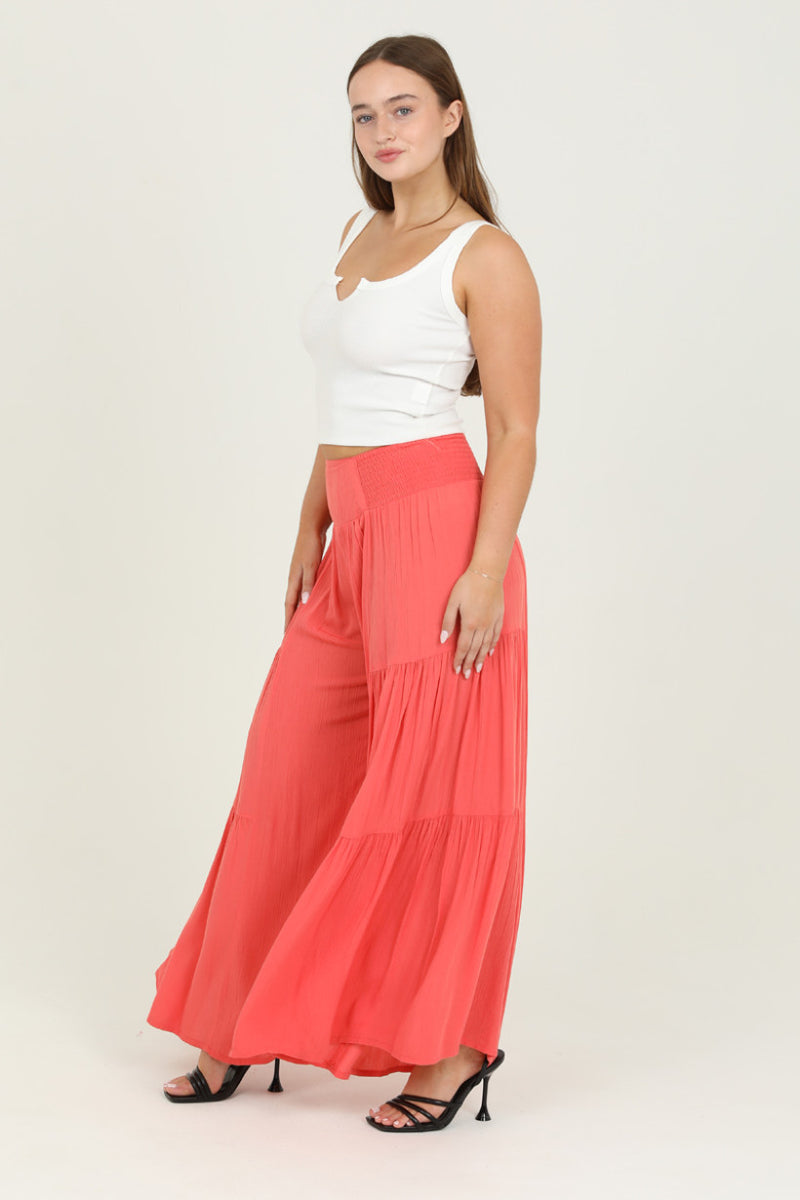 Coral Flowy Wide-Leg Pant