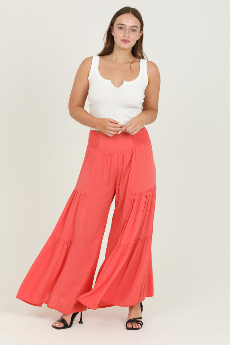 Coral Flowy Wide-Leg Pant