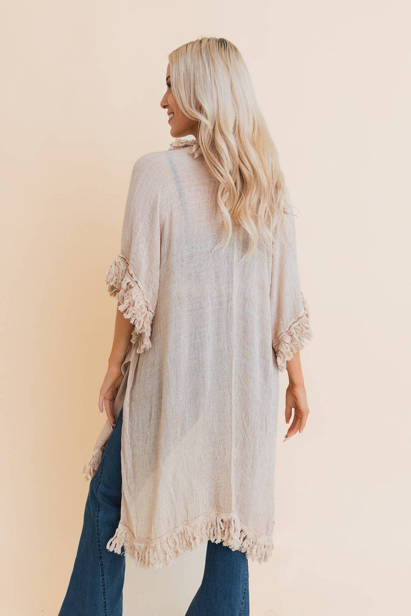 Sun-bleached Fringe Ruffle Kimono☀️