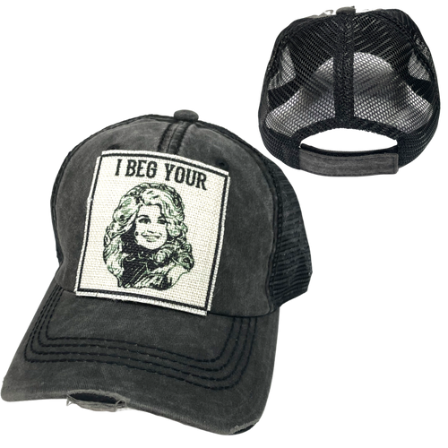 I BEG YOUR PARTON BALL CAP: Charcoal with brown stitching