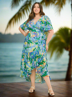 Curvy Printed Woven Hi-Lo Dress