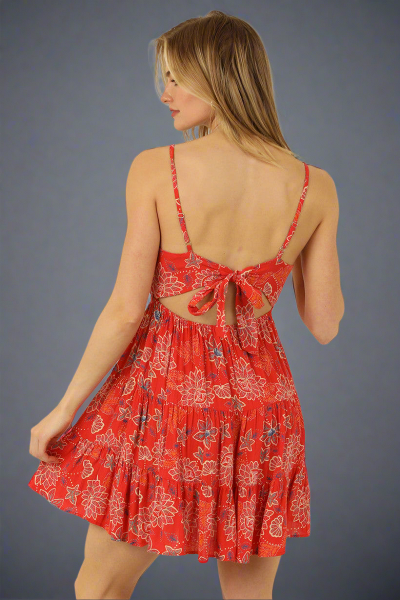 Mini Red Tie Back Dress