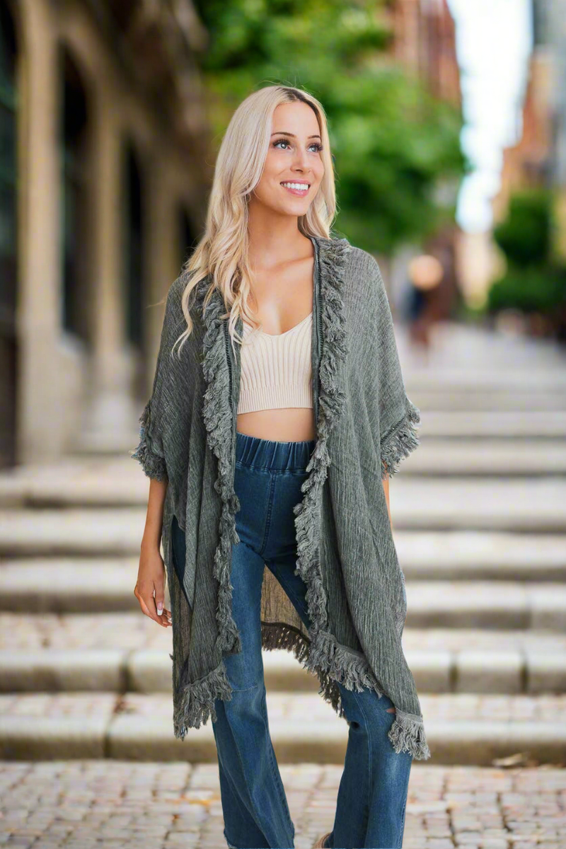 Sun-bleached Fringe Ruffle Kimono☀️