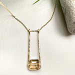 Crystal Pendant Necklace Gold  Rectangle Hammered Drop