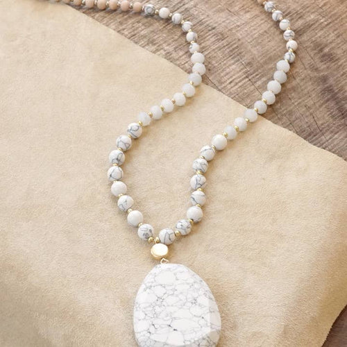 Beaded Boho White Stone Necklace