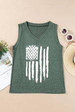 American Flag Printed V Neck Tank Top