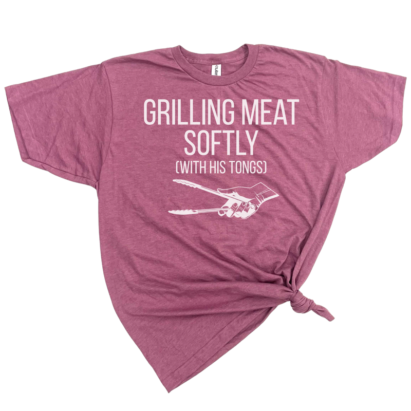 Men's GRILLING MEAT SOFTLY WITH HIS TONGS T-SHIRT