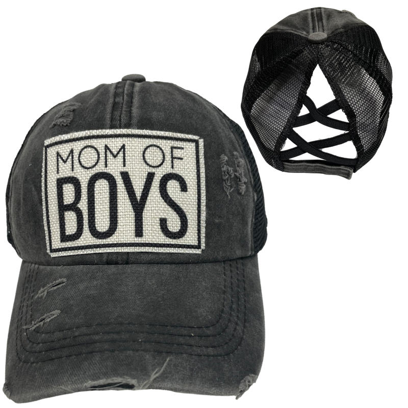 MOM OF BOYS CRISS-CROSS PONYTAIL HAT: Navy with navy mesh