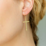 Long Gilded Cross Earrings