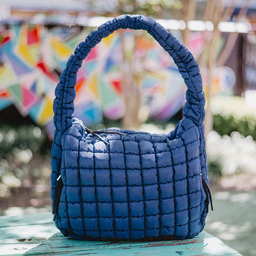 Oversized Quilted Hobo Tote Bag: Navy