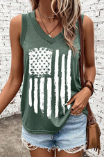 American Flag Printed V Neck Tank Top