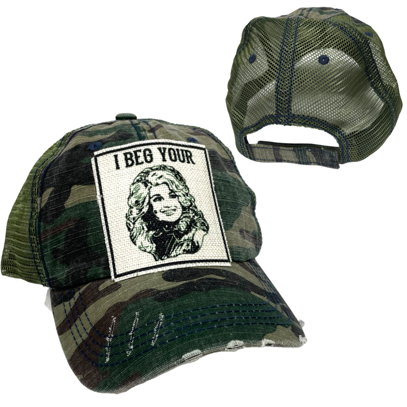 I BEG YOUR PARTON BALL CAP: Black with Black Mesh