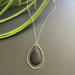 Silver Organic Hammered Hoop and Black Drop Necklace