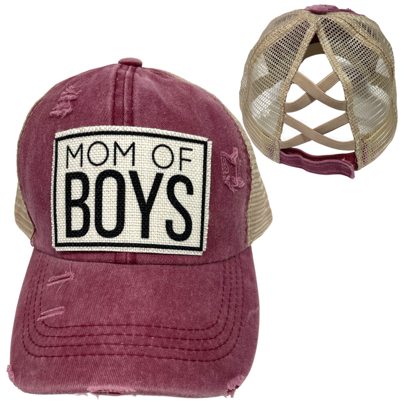 MOM OF BOYS CRISS-CROSS PONYTAIL HAT: Navy with navy mesh