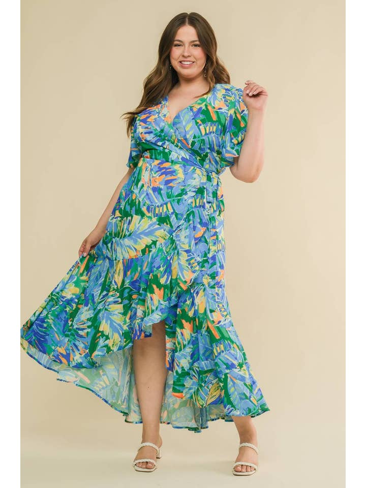 Curvy Printed Woven Hi-Lo Dress