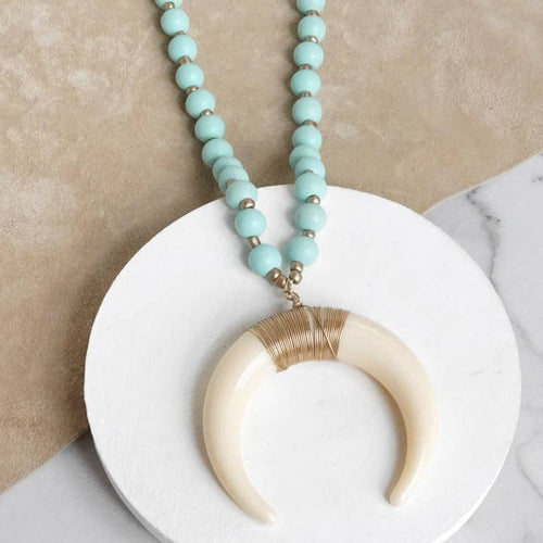 Long Wooden Bead Acrylic Antler Necklace