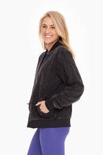 Quilted Mineral Wash Bomber Jacket