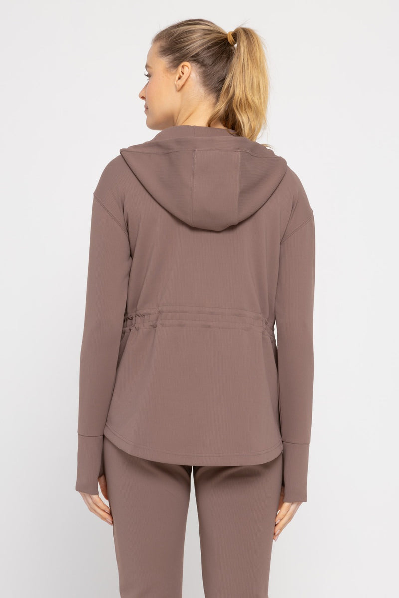 Jacquard Ribbed Hooded Jacket with Thumbholes