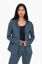 Jacquard Ribbed Hooded Jacket with Thumbholes