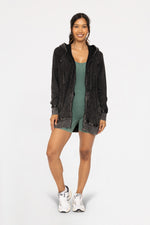 Oversized Mineral-Washed Zip-Up Hooded Jacket