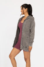 Oversized Mineral-Washed Zip-Up Hooded Jacket