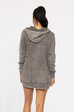 Oversized Mineral-Washed Zip-Up Hooded Jacket