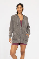 Oversized Mineral-Washed Zip-Up Hooded Jacket